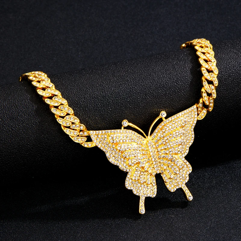 Yobetter Iced Out Luxury Butterfly Pedant Choker Necklace Women Charm Full Diamond Shiny Silver Gold Accessory