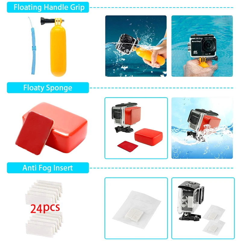 SLAMOE Factory wholesale Action Camera Accessories 42 in 1 Kit for Go pro Her os 10 9 8 7 6 5 4 3 Xiao Yi 4K Black Silver
