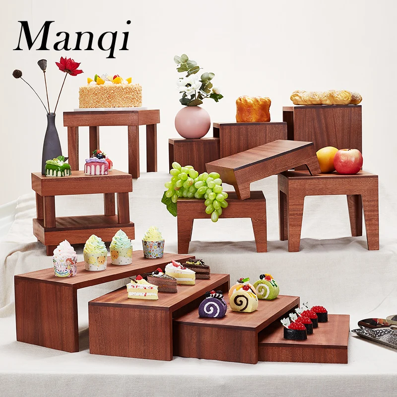 Multi-combination Chinese Four-legged Sapele wooden cake stands buffet for restaurant and hotel  banquet  dessert display