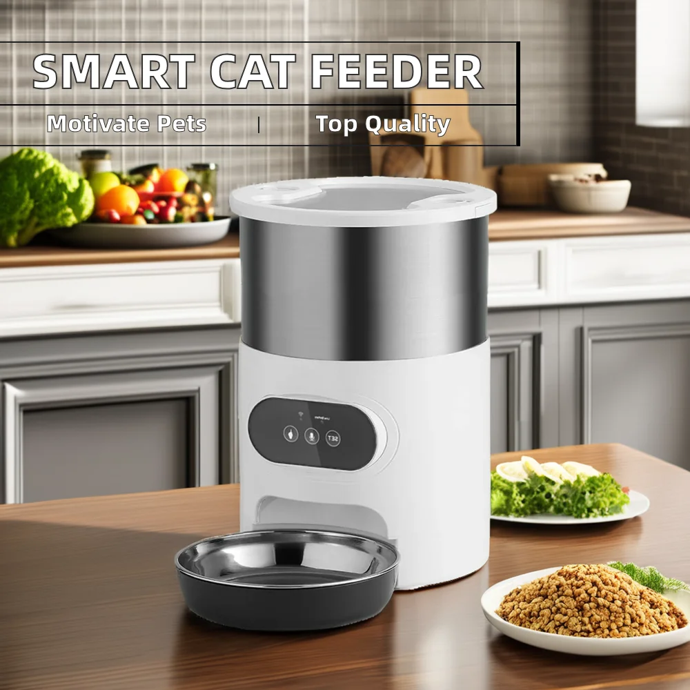 3L Automatic Cat Feeder Stainless Steel Pet Food Dispenser APP Control Voice Recorder Large Small Animals Water ODM