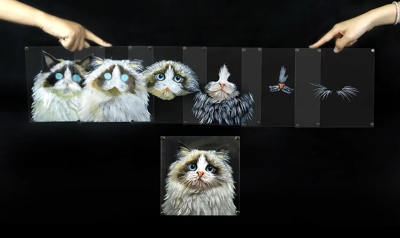 Pet stereoscopic painting naked eye 3d stereoscopic painting custom art handmade pet hand-painted oil painting acrylic custom