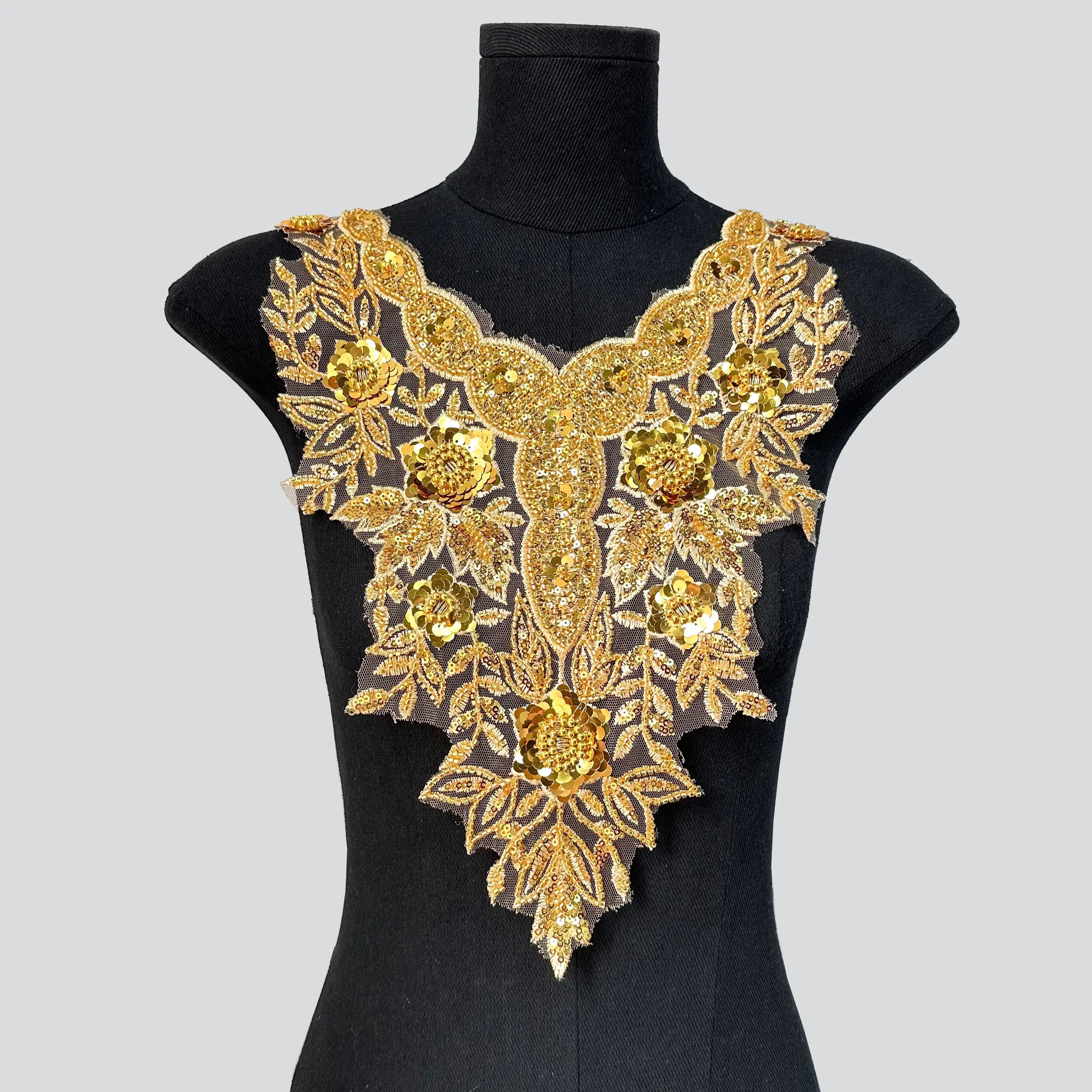 Gold Embroidered Sequin Clothing Patch Collar Luxury Dress Performance Clothes Dress Decorative Accessories