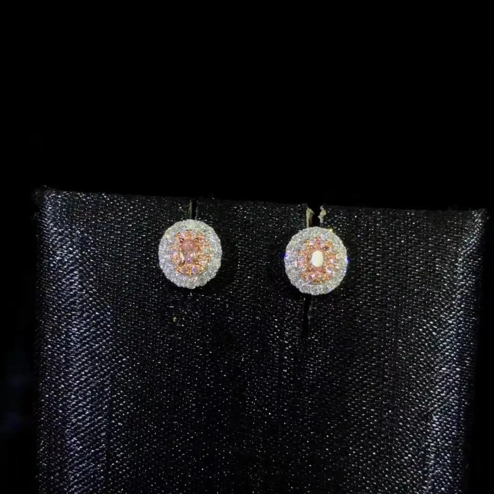 AGL 18K Solid K White Gold  Wholesales Oval Cut Pink Diamond Nature Stud Earrings Jewelry