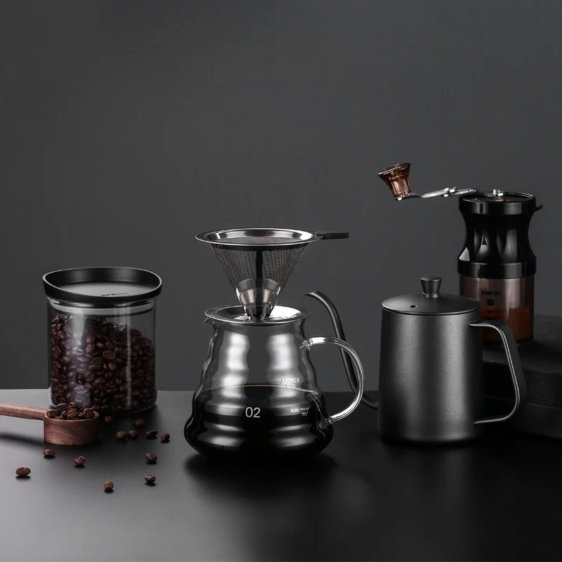 
 Лидер продаж 2021, кофейный капельный набор V60 из боросиликатного стекла и фильтра для кофе из нержавеющей стали  
