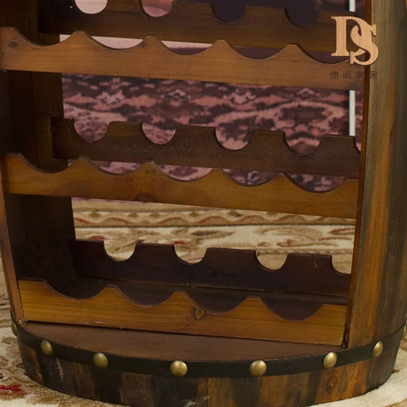 Retro Country Style Wine Barrel Shape Wine Bottles  Rack  Bar Table 20 Bottles Wooden Wine Display  Rack