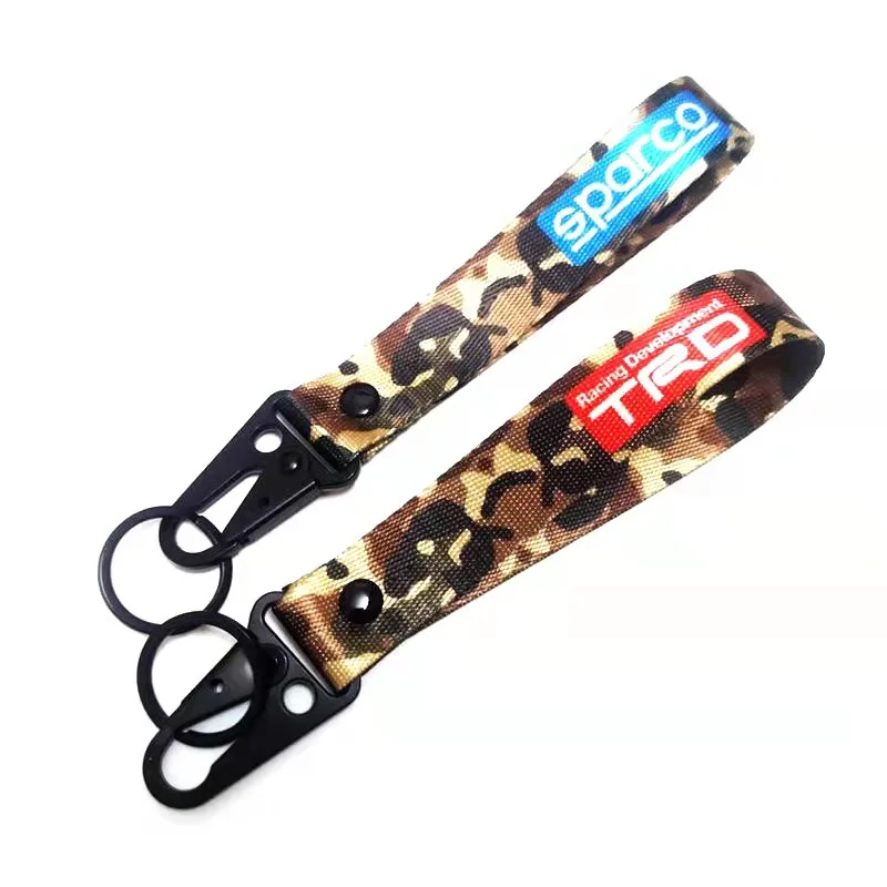 Wholesale Polyester Nylon Webbing Key Chain Camouflage Printing Design Fancy Carabiner Strap Keychain