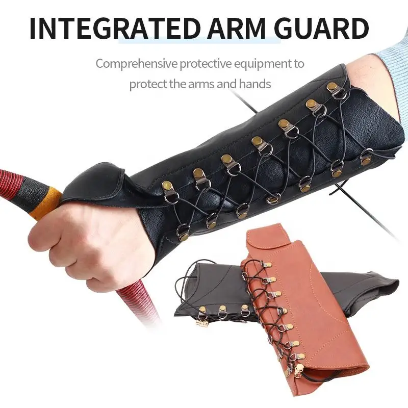 Archery Arm Guard Cowhide Leather Professional Compound Recurve Bow Accessories Adjustable Forearm Competition Protector Gear