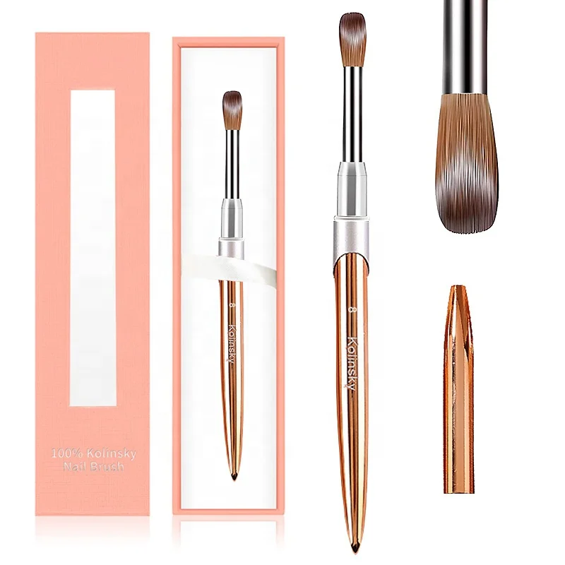 Custom Logo Professional 100% oval Gel  Pure Kolinsky Nail Brush Set Crimped Kolinsky Acrylic Nail Brush for Acrylic Nails Art