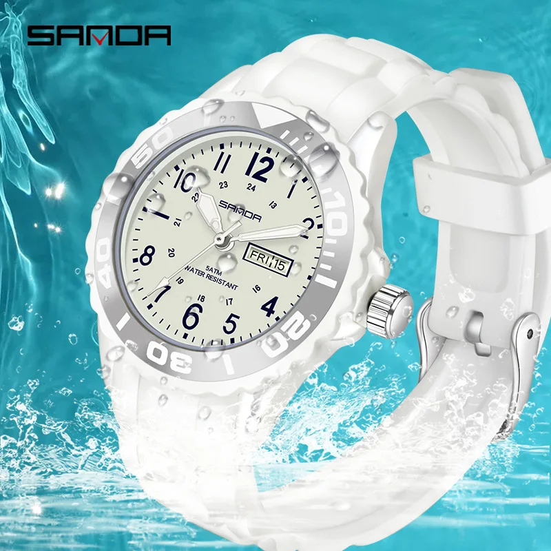 Fashion Casual Sports Quartz Watch Multifunction Dual Display Calendar Waterproof Luminous Couple Watches