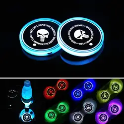 Car LED Cup Lights Personalized Custom Auto Brand Logo RGB 7 Colors  Lights anti - skid pad USB charging atmosphere  coasters