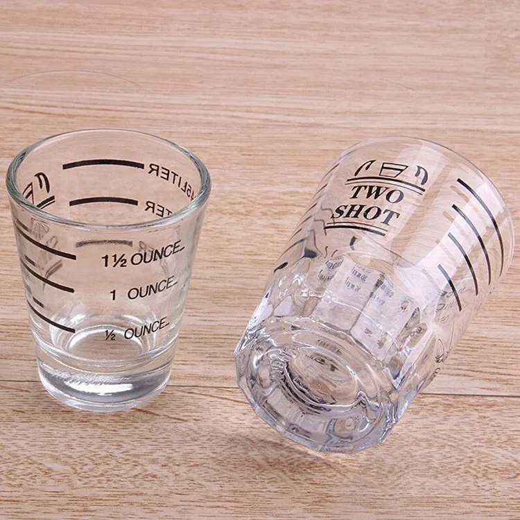 Small Glass Measuring Cup 2 Oz / Teaspoon / Tablespoon Kitchen Tool Dual Spirit Measure Cup 60ml for Bar Party Wine
