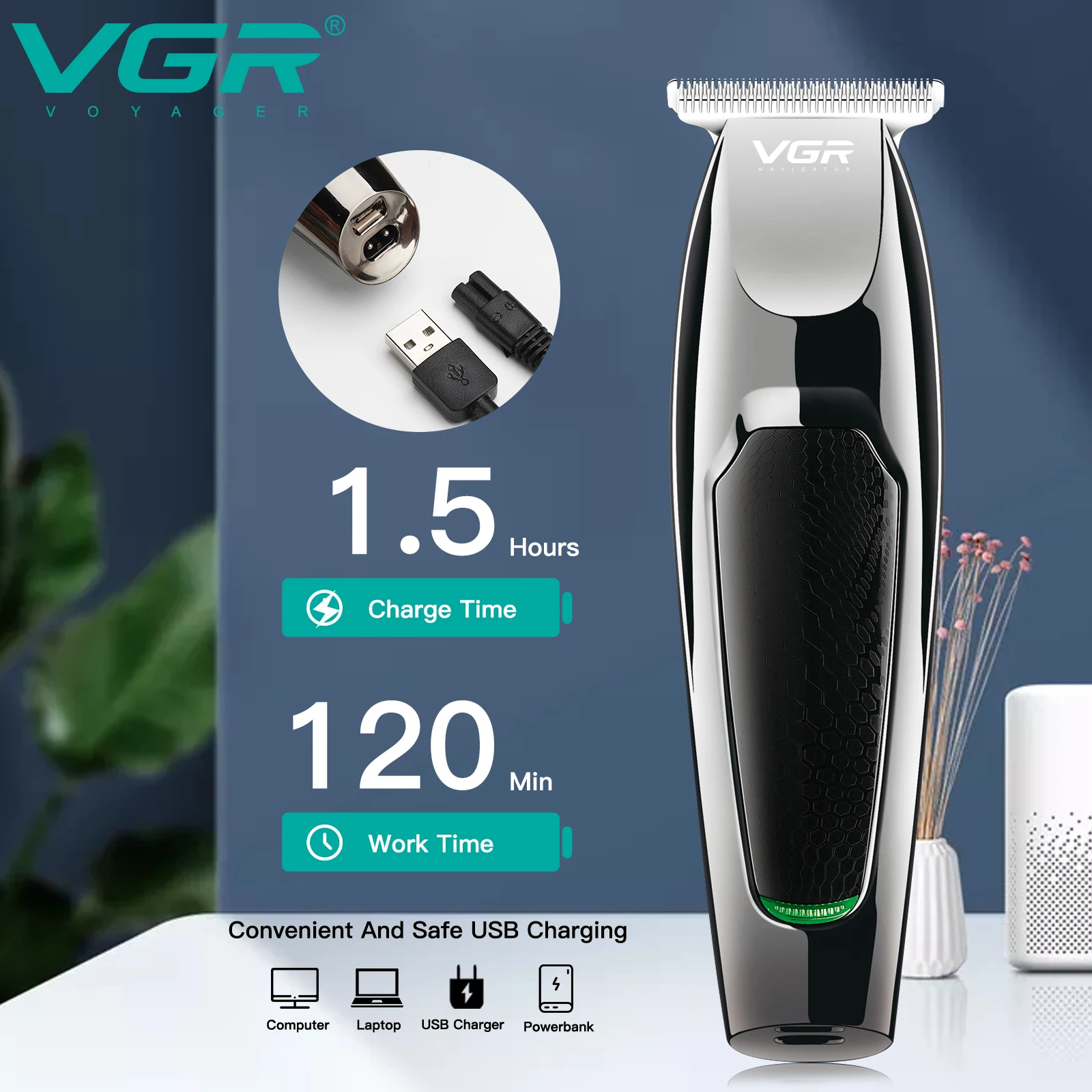 VGR V-030  Electric Hair Clipper Rechargeable  Low Noise Professional Hair Trimmer Cordless for Men Hair Cutting Machine