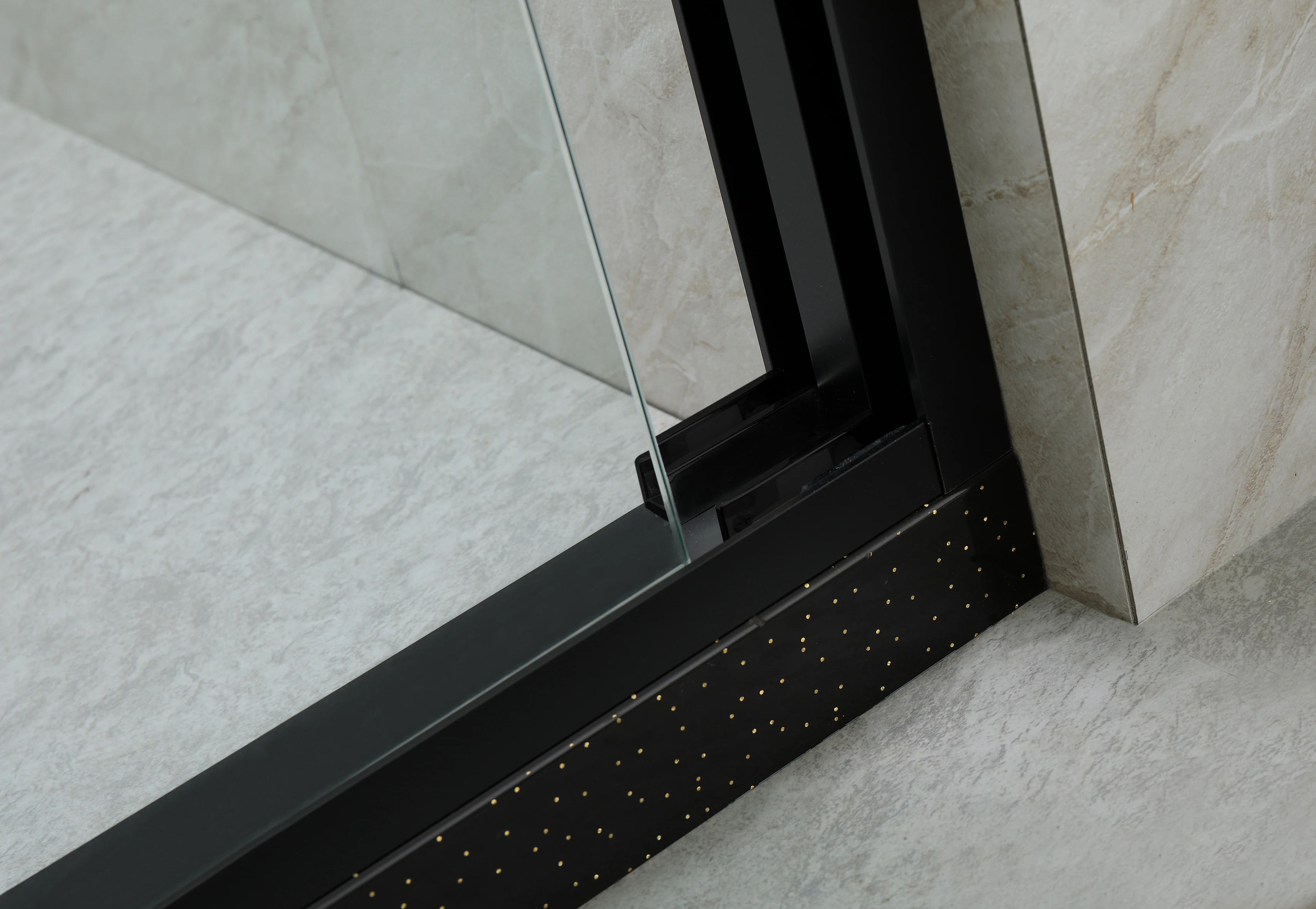 Rectangular Shower Cubicle Enclosure Aluminum Black Gold Frame Sliding Glass Shower Door
