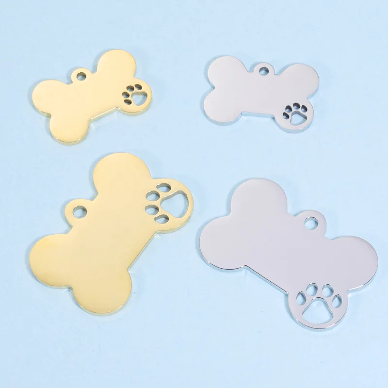 Customized Engraving Blank Dog Bone Shape Pendant Nameplate Pendant Custom Logo Stainless Steel Pet Medal Name ID Tags