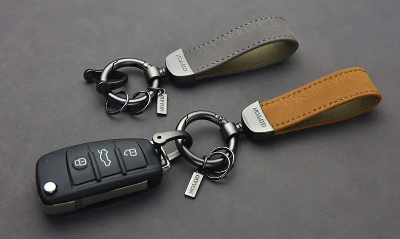 Wholesale Handmade Colorful Personalized Custom Logo Leather Genuine Leather Keychain with Silver Key Ring