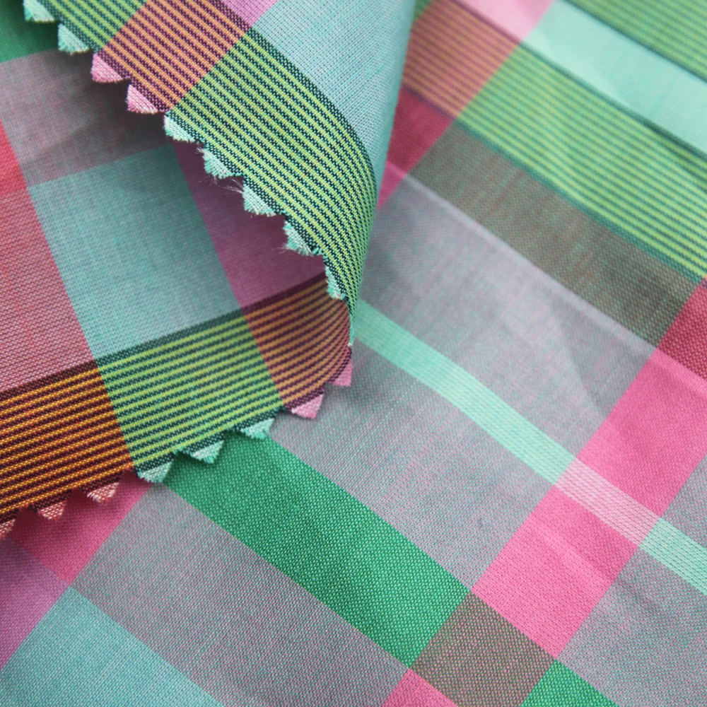 Breathable Silk Cotton Organza Fabric Yarn Dyed Plaid Fabric for Skirt Dress