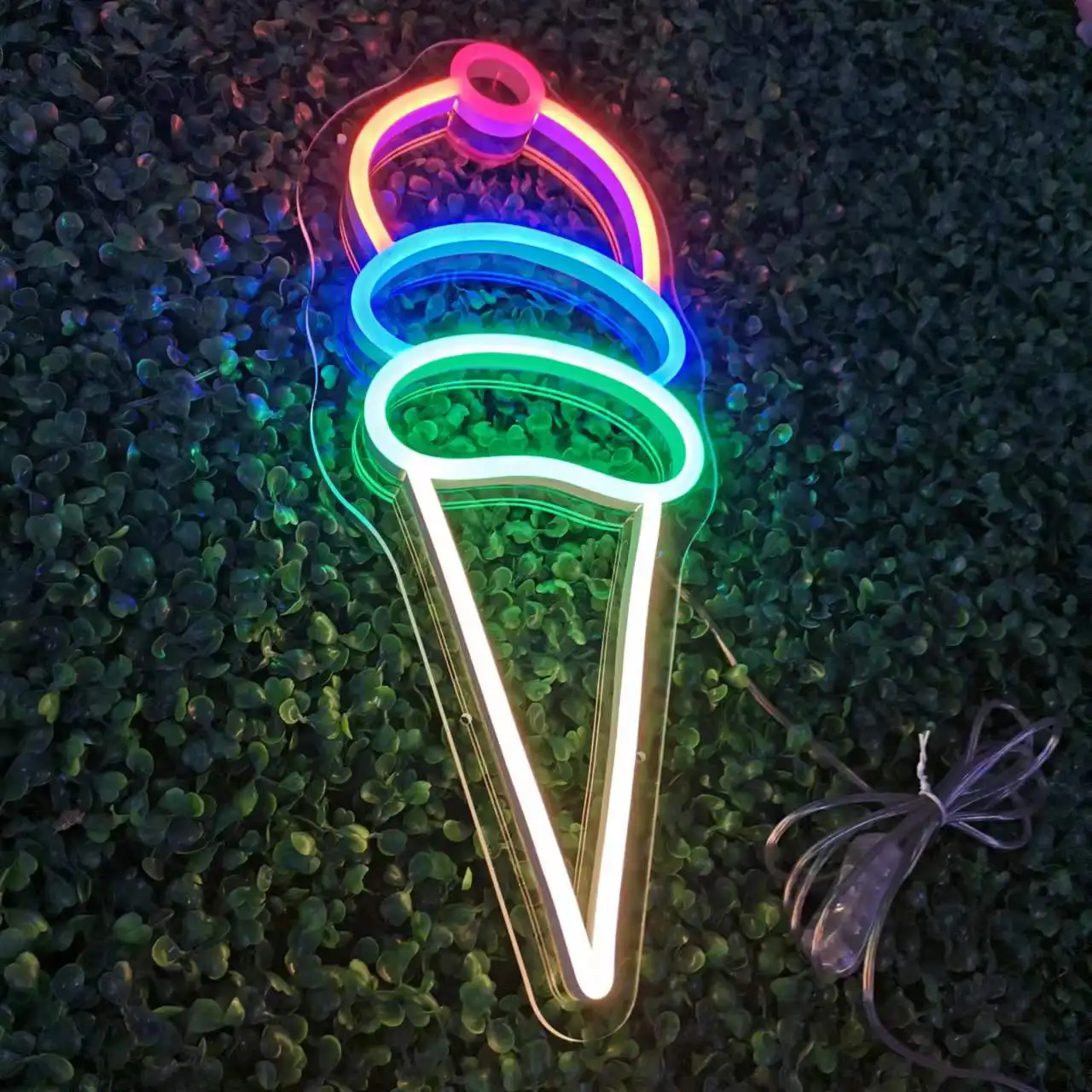 Red Customize Wall Light Ice Cream Cone Led Flex Cool Signs For Room Neon Sign