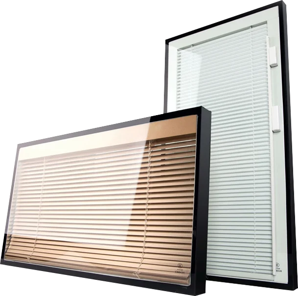 Double built-in blinds windows with integrated magnetic built in blinds between glass