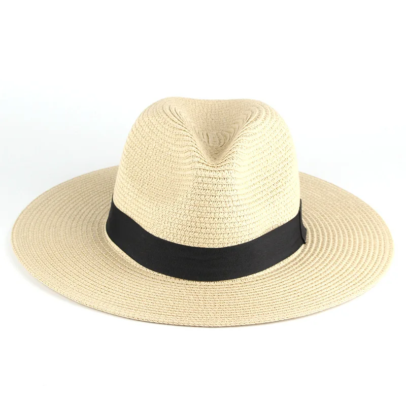 Women Wide Brim Straw Panama Roll up Hat Belt Buckle Fedora Beach Sun Hat UPF50+