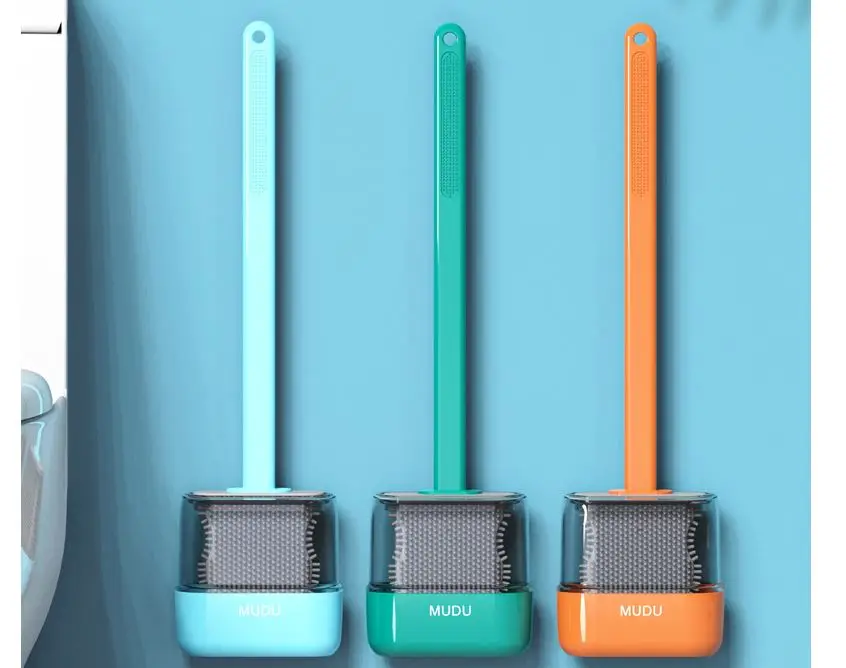 2021 New Small Crystal Silica gel toilet brush Set Wall hanging household long handle soft hair without dead