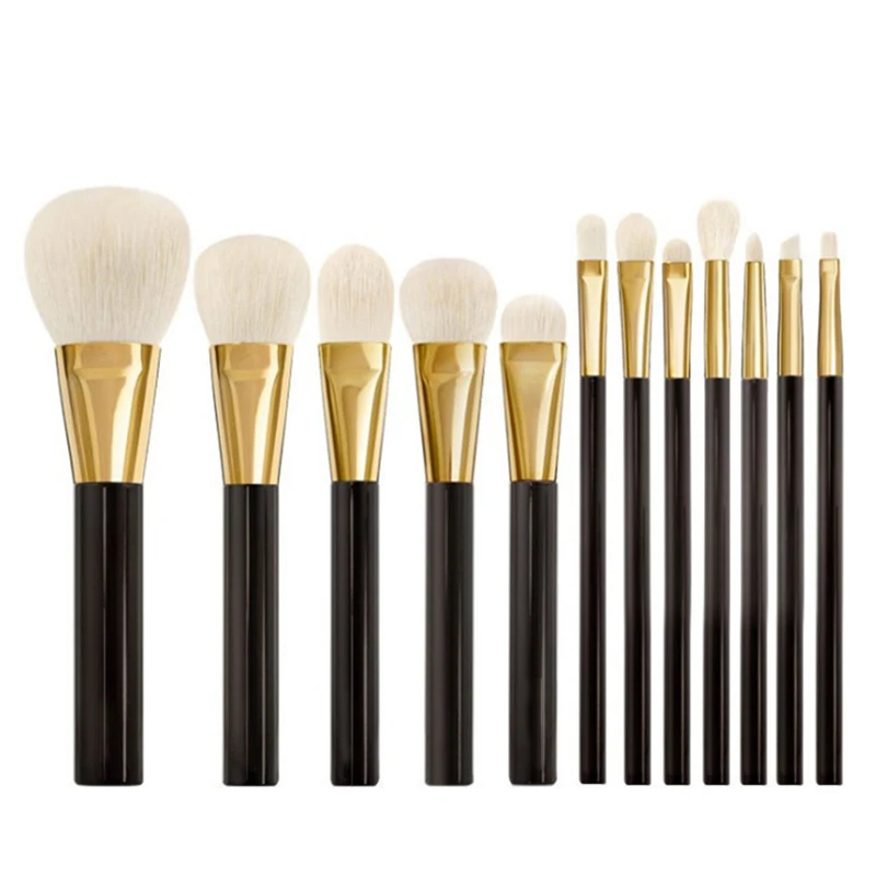 TF 12 pcs  high end goat hair Make Up Brush Kit Private Label Square handle professional natural hair Makeup Brushes Set