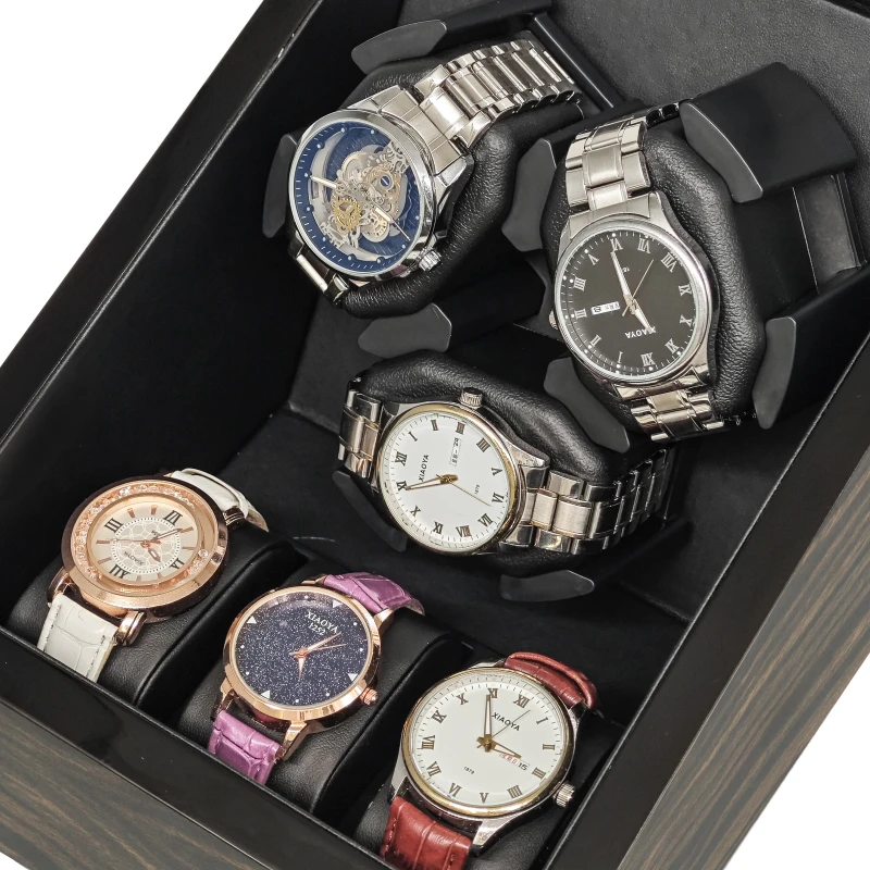 Auto-Stop LED New Golden Sandalwood Wood Color Lacquered 3+3 Watch Winder Box