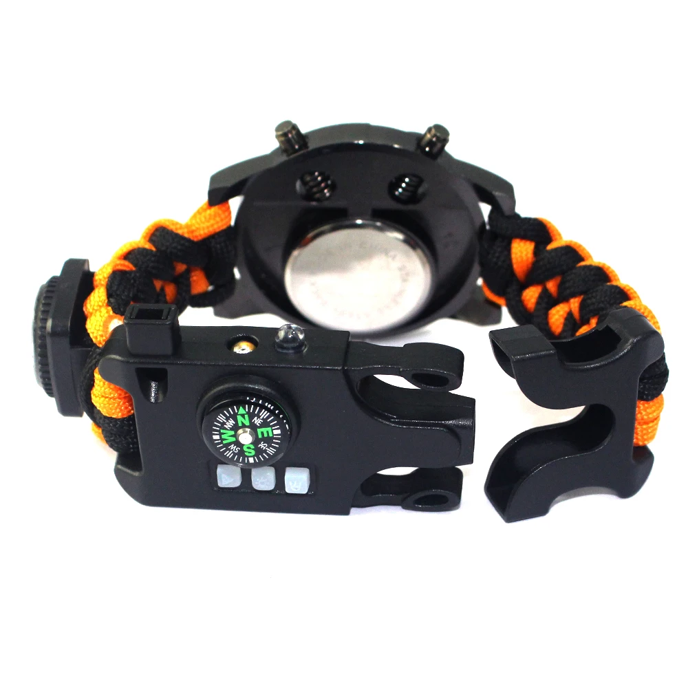 Multifunctional Tool Kits Outdoor Travel Emergency Wristband Flashlight Edc Survival Paracord Bracelet Watch