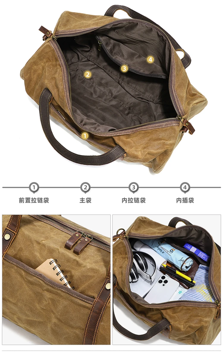 Oil Waxed Canvas Leather gym Sport Travel Bags Vintage Barrel Round Duffel Bag for Men Women