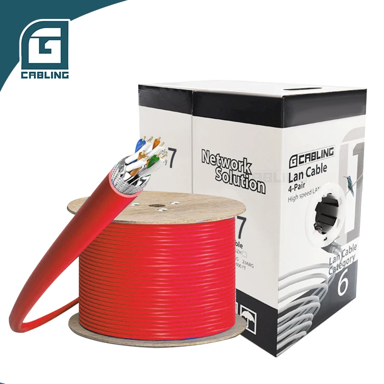 Gcabling blue cat6 cable full copper 23 awg cat6 cable roll cat6 sftp with power cable
