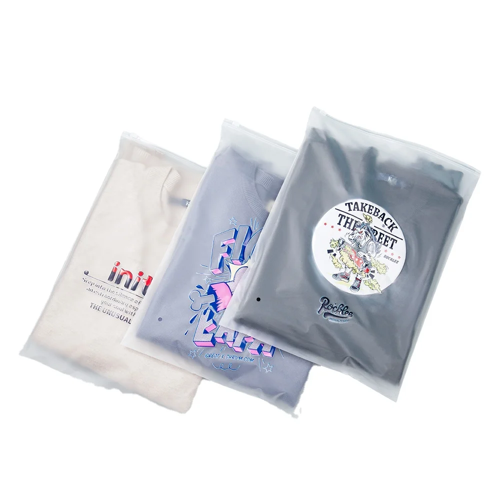 Wholesale Custom Packaging Printed Logo Self Sealing Shirt Clothes Zip Lock Clear Ziplock Plastic Zipper Frosted Clothing Bags