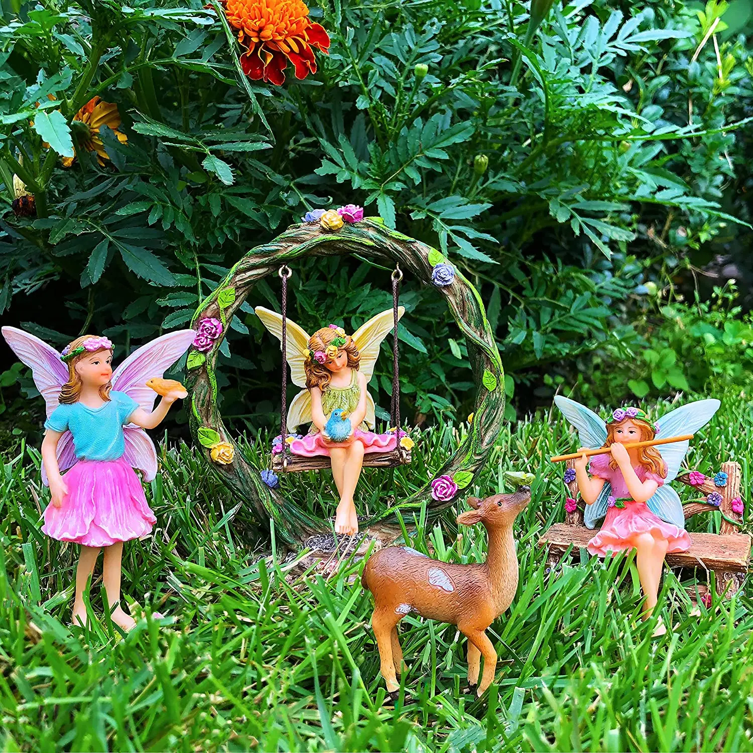 Miniature Fairy Garden Figurines with Accessories Swing Set of 6 pcs