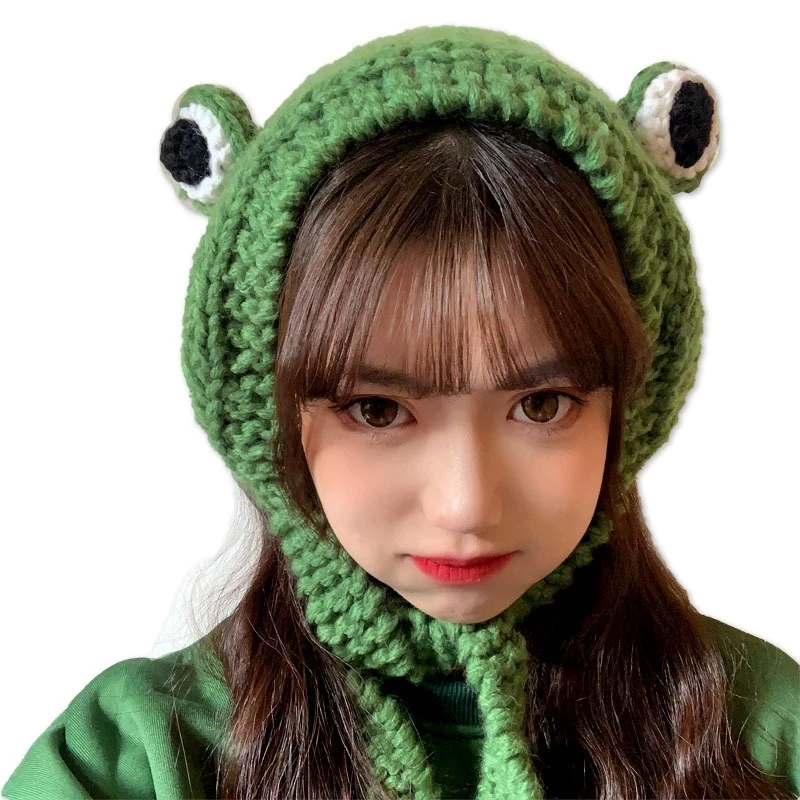 Fashion Frog Hat Beanies Knitted Winter Hat Solid Hip-hop Skullies Knitted Hat Costume Accessory Gifts Warm Winter Bonnet