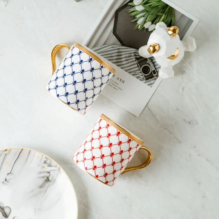 350ml New British Style Luxury Gold Stripes Couple Coffee Mug Afternoon Water Tea Drink Cup with Gift Box