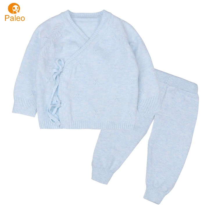 Factory Custom Infant Boy Girl Kimono Sweater Cardigan 100% Cotton Knitted Baby Clothing Set