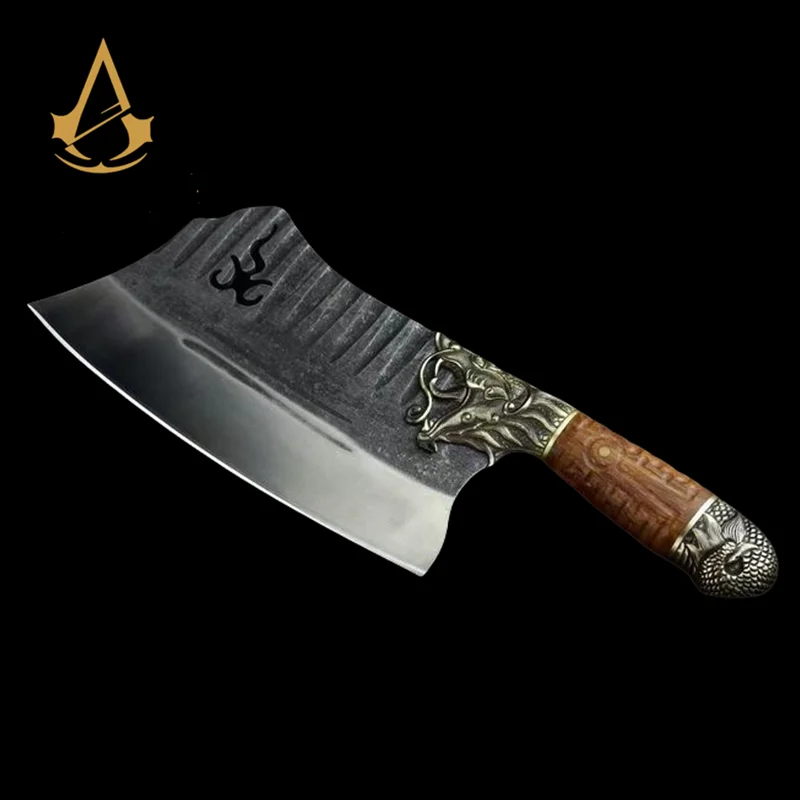 China Longquan Factory Forged Kitchen Bone Chopping Knife The butcher uses a bone chopping knife with wooden handle
