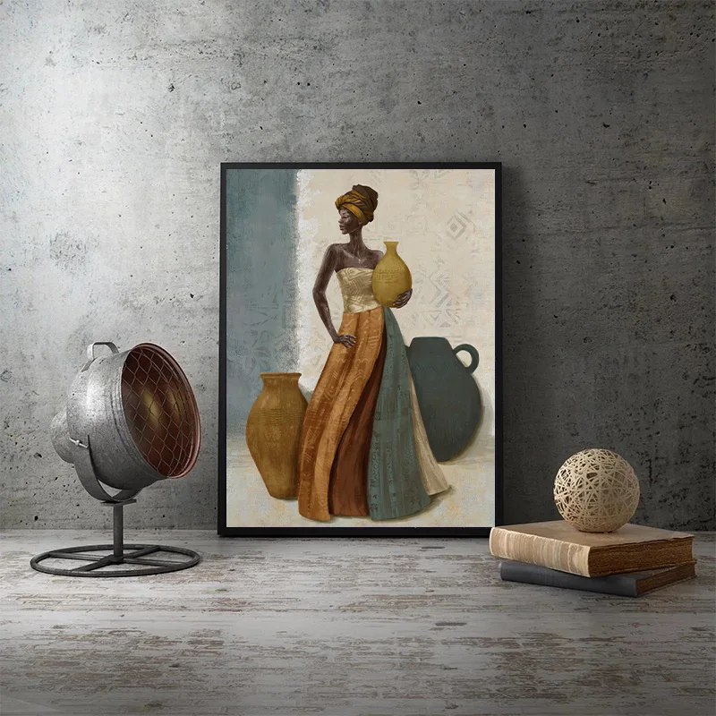 Unique original design whole 100% handpainted african girl oil painting indoor decorative wall painting