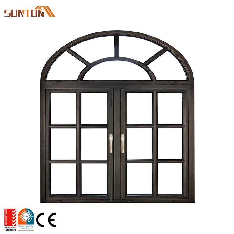 Custom made aluminum circular arch top window french decorative aluminium grill frame tempered glass half-round arched windows
