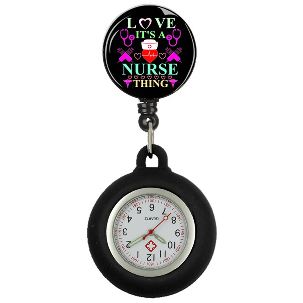 Retractable Cabochons Badge Reel Clip Nursing Care Hospital Medicine Health Love Heart Nurse Doctor Hang Pocket Watches Clock