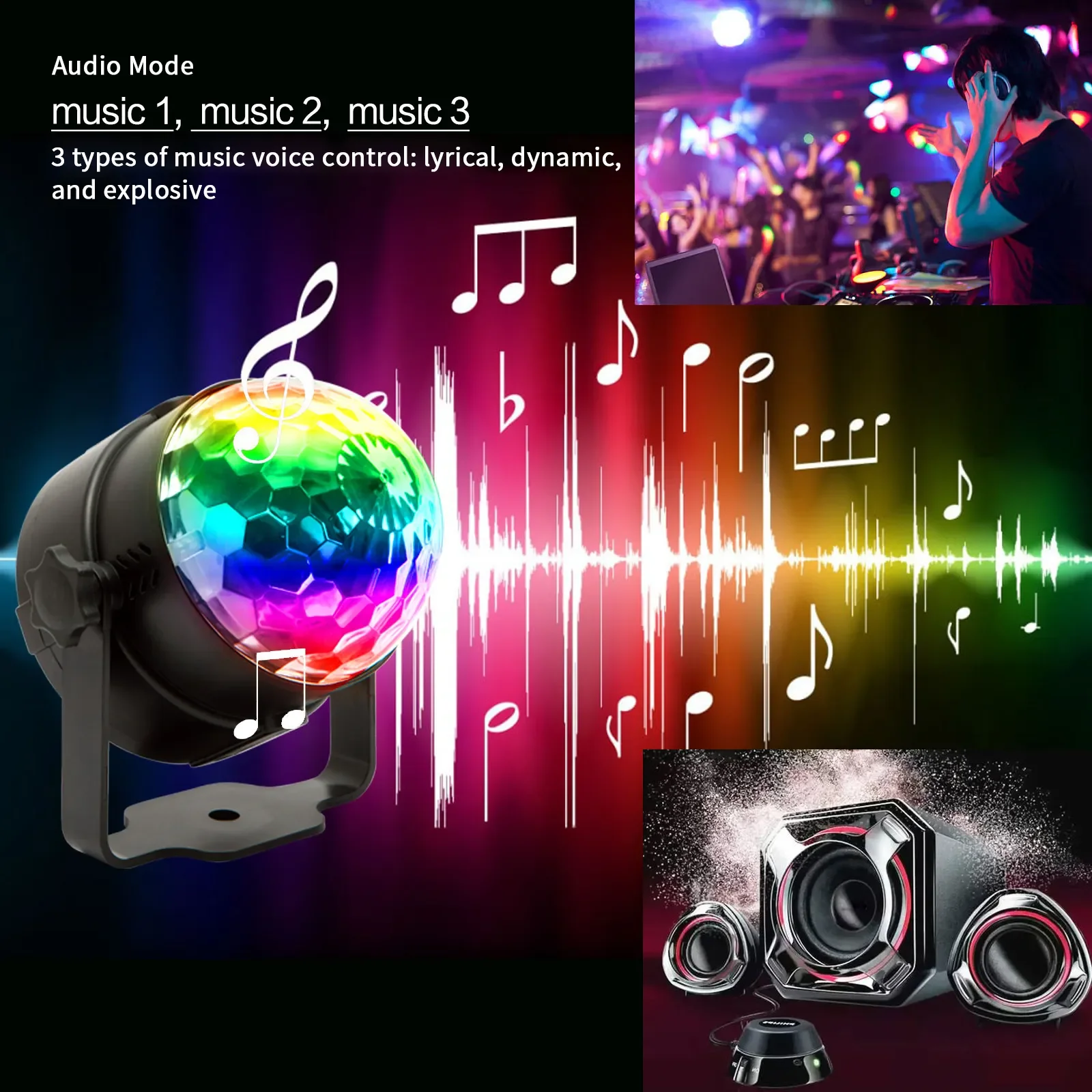 Bluetooth Music LED Crystal Magic Ball 9-color Stage Voice Control Party Light Decoration Home Atmosphere Lighting