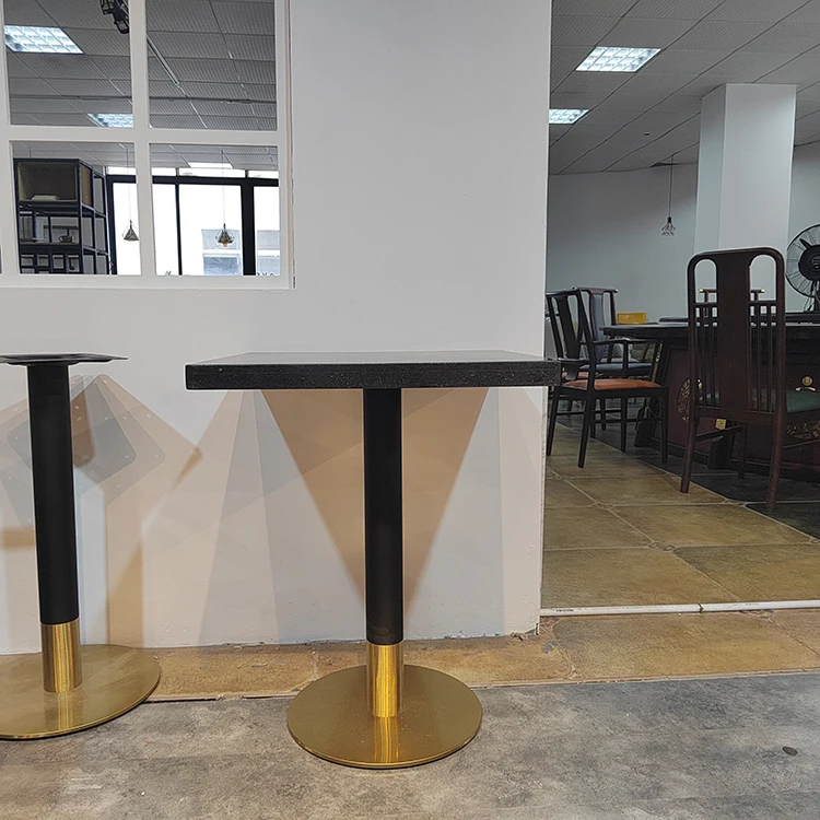 Luxury Restaurant Dining Table Round Base Support Black Gold Marble Dining Table for Cafe Coffee Shop