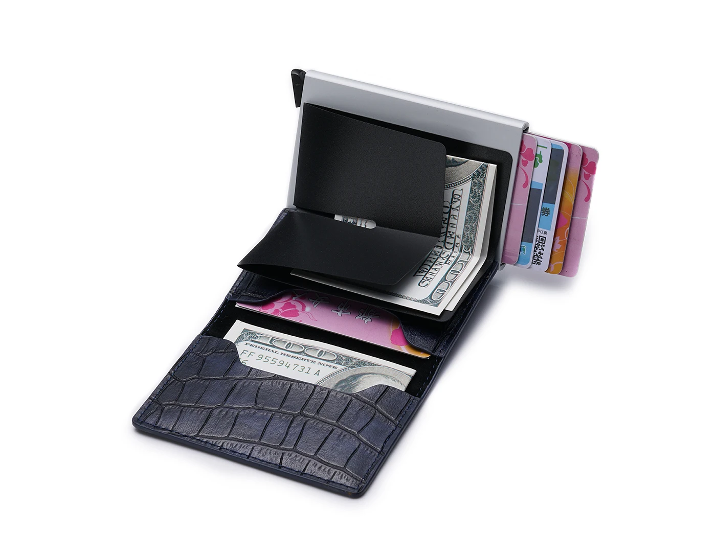 
Manufacturer Customized Wholesale Auto pop up RFID blocking Aluminum Metal PU Leather Men Credit Card Holder Wallet 