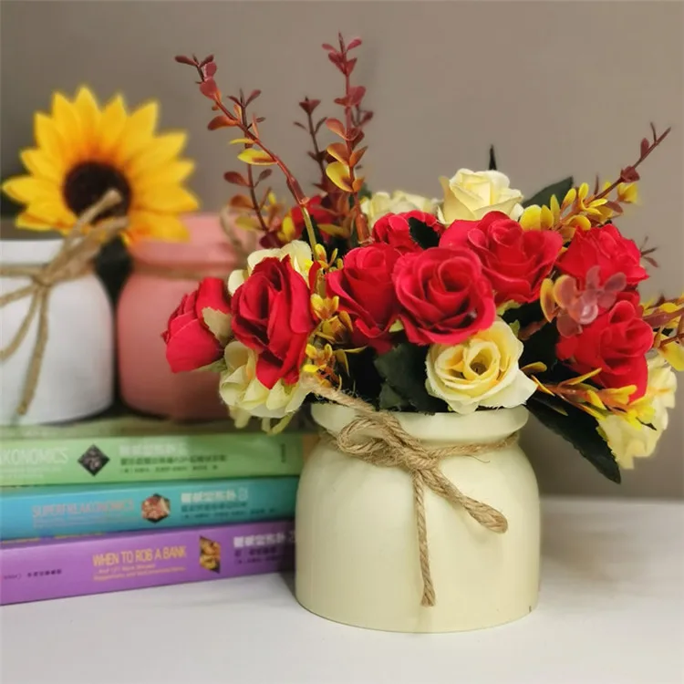 Artificial Flower Plants Vase Bonsai Bouquet Decorative Flowers Pots For Home Kitchen Office Dining Centerpiece Desktop Decor