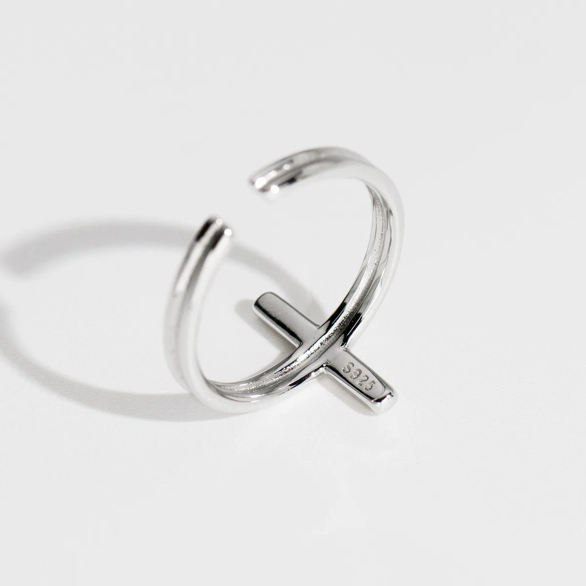New Korean Style Fashion Jewelry Hip Hop Cross Minimalist Geometric Plain S925 Sterling Sliver Women Casual Open Rings