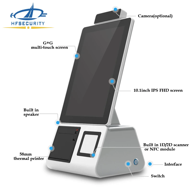 HFSecurity Android RK3288 Full Open Free SDK QR Scanner Payment Kiosk POS Terminal Self Ordering Kiosk