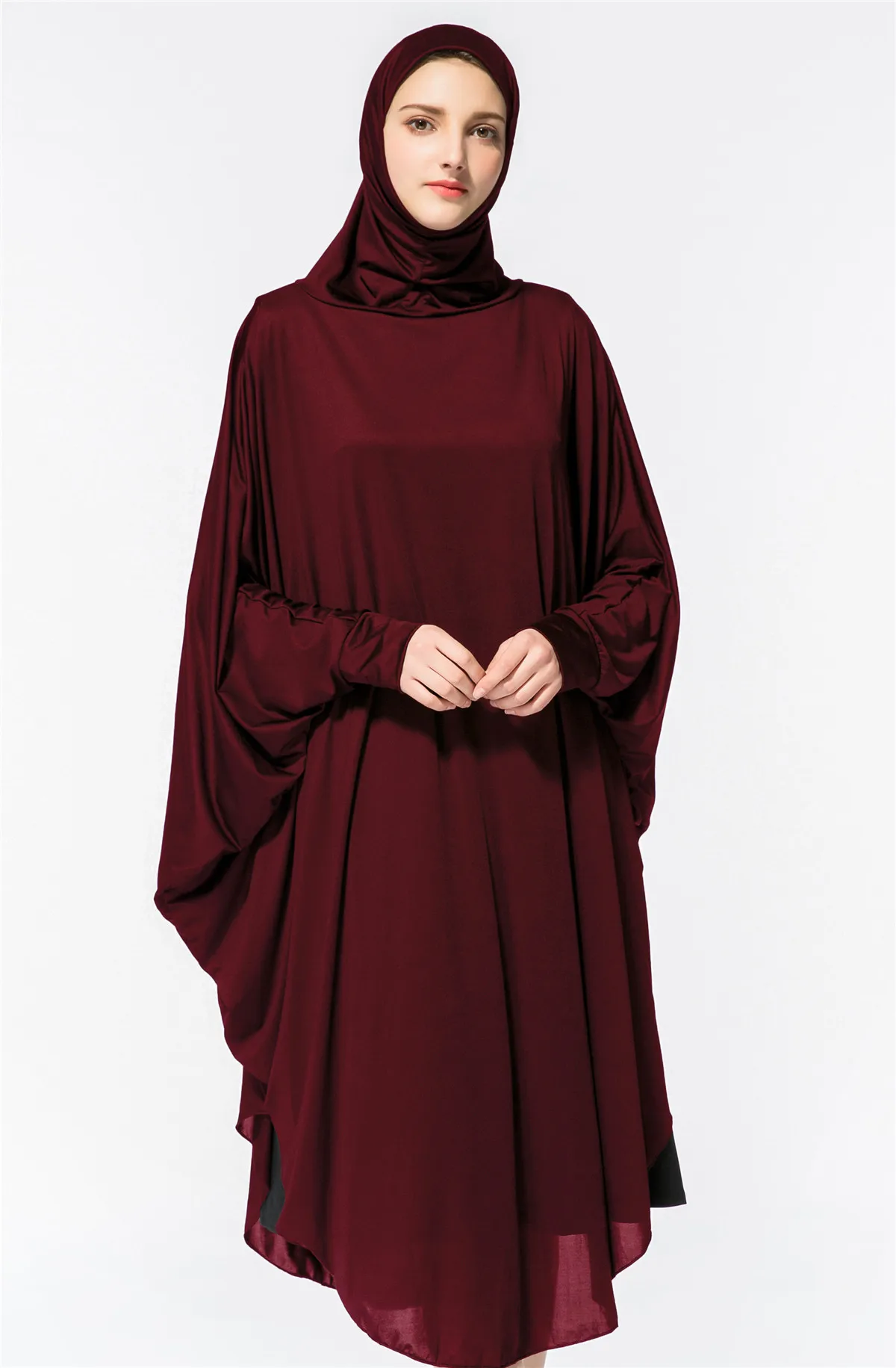 Women Muslim Thobe Hijab Dress Prayer Abayas Sleeve Robe Jilbab Islamic Clothing Abaya Praying Headscarf Ramadan YMY102