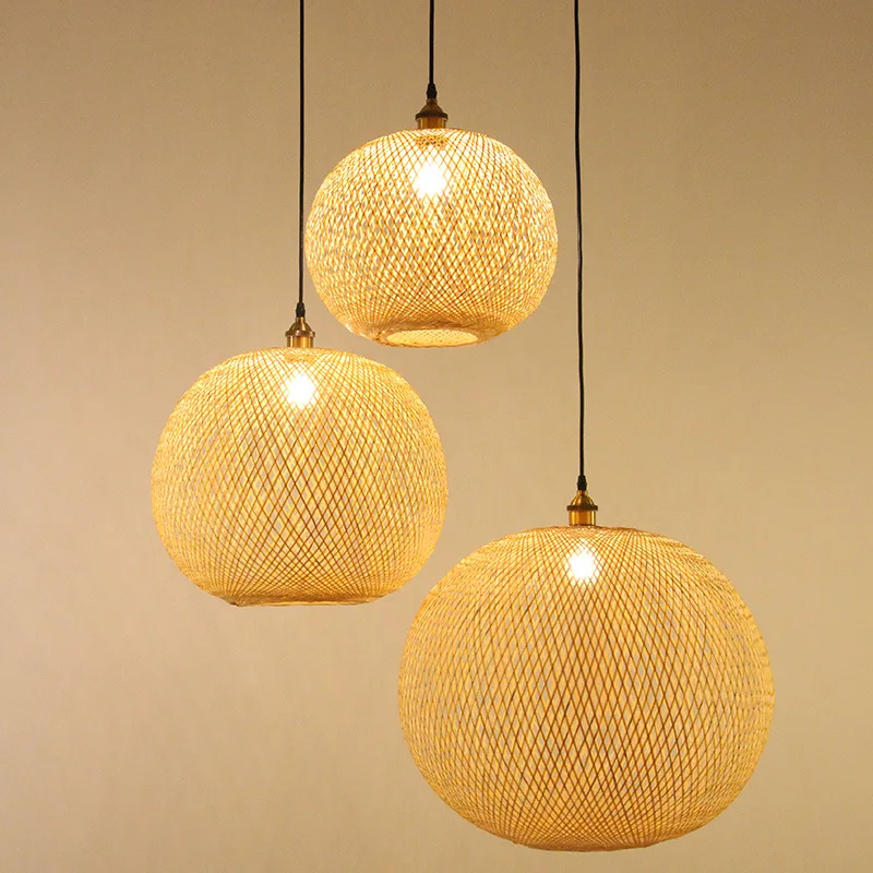 Wholesale Art Handmade Hanging Pendant Light Chandeliers Island Beach Bamboo Weave Lamp