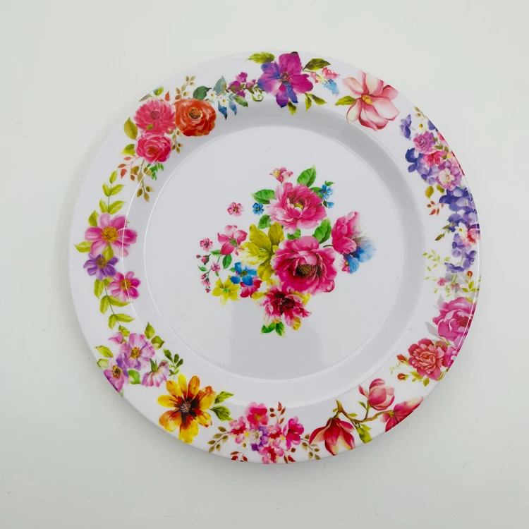 China Factory Wholesale Round Melamine Plates Flower Plastic Plate