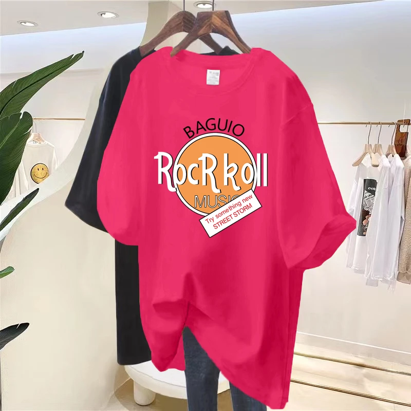Wholesale custom 100 cotton micro-label printed summer short sleeve T-shirt women 2024 new round neck loose top