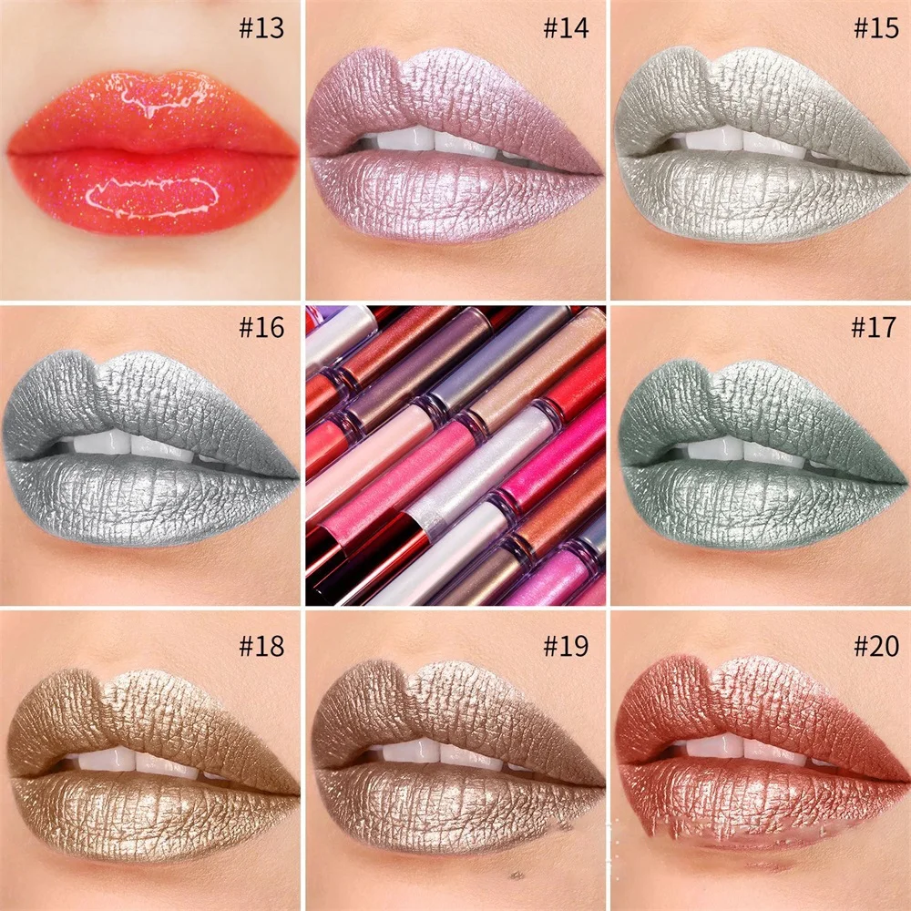 No Logo Moisturizing Private Label Colorful metallic glitter Lip Gloss Long Lasting Shine Shimmer Metal Lipgloss Lip Plumper
