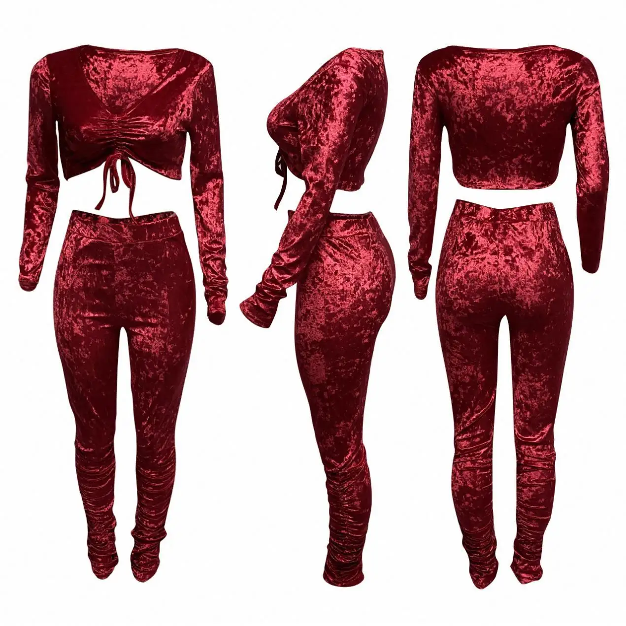 Fall 2021 Women Clothes Suit Two Piece Sets Jogging Femm Velour Tracksuits Leggings Fall Pant Stacked Pants 2 Piece Set Women